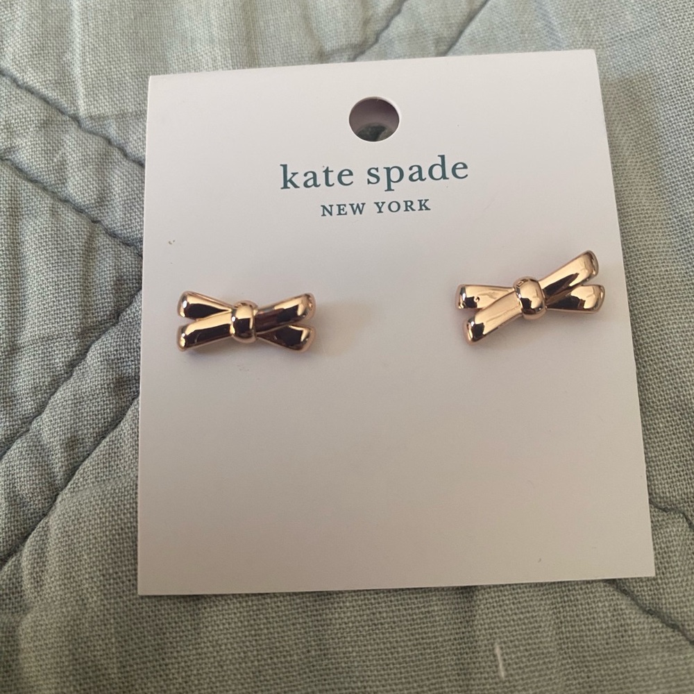 Kate Spade Gold Double Bow Stud Earrings NWT